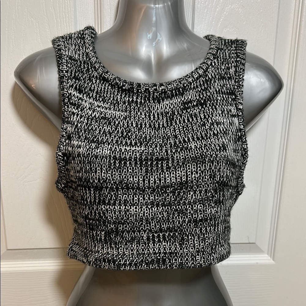 For Love And Lemons Black and White Knit Crop Top Medium